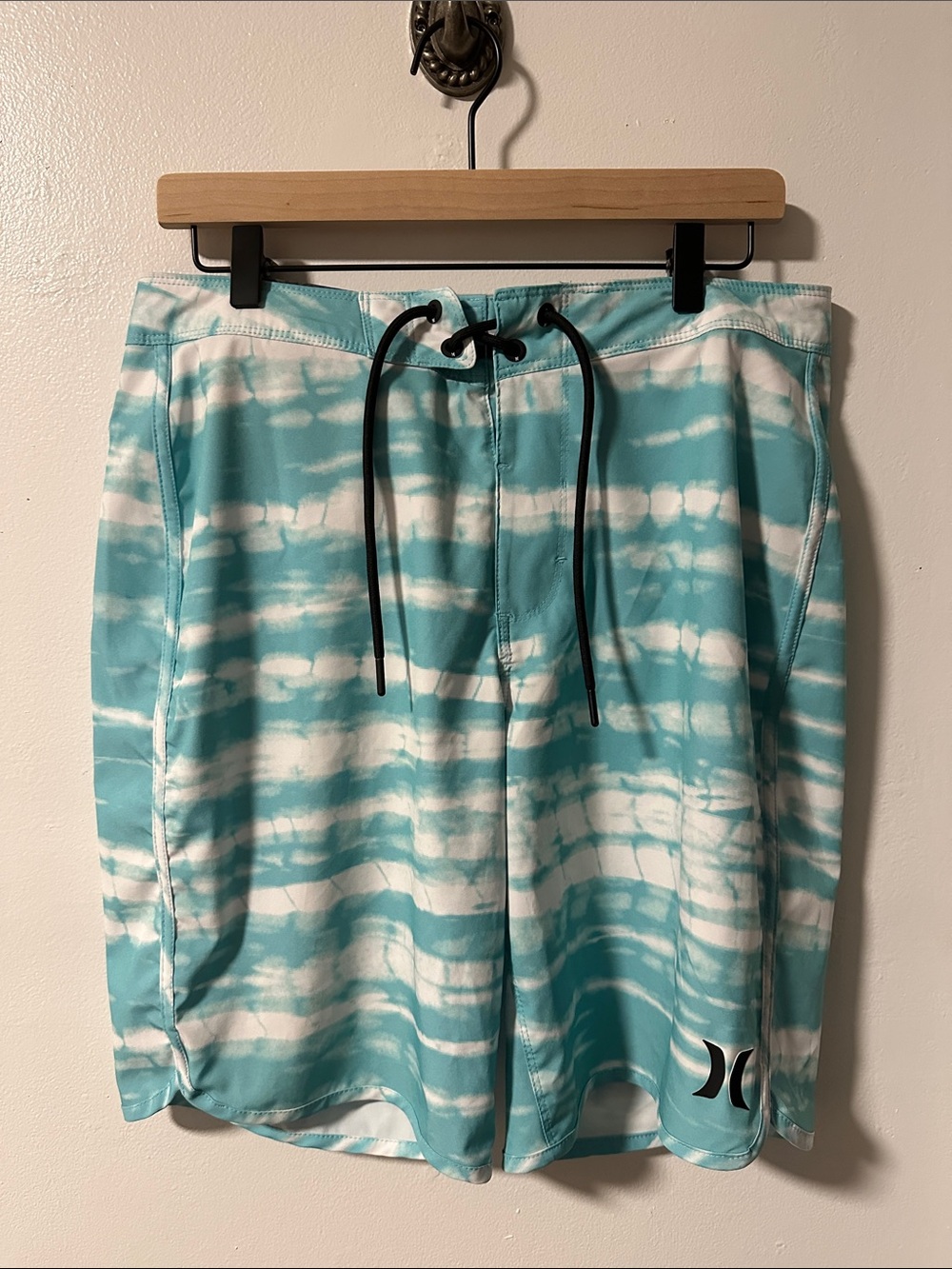 Hurley Teal & White Tie-Dye Swim Shorts